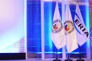 The flags of the Department of Foreign Affairs, the Foreign Service Institute, and ERIA on stage